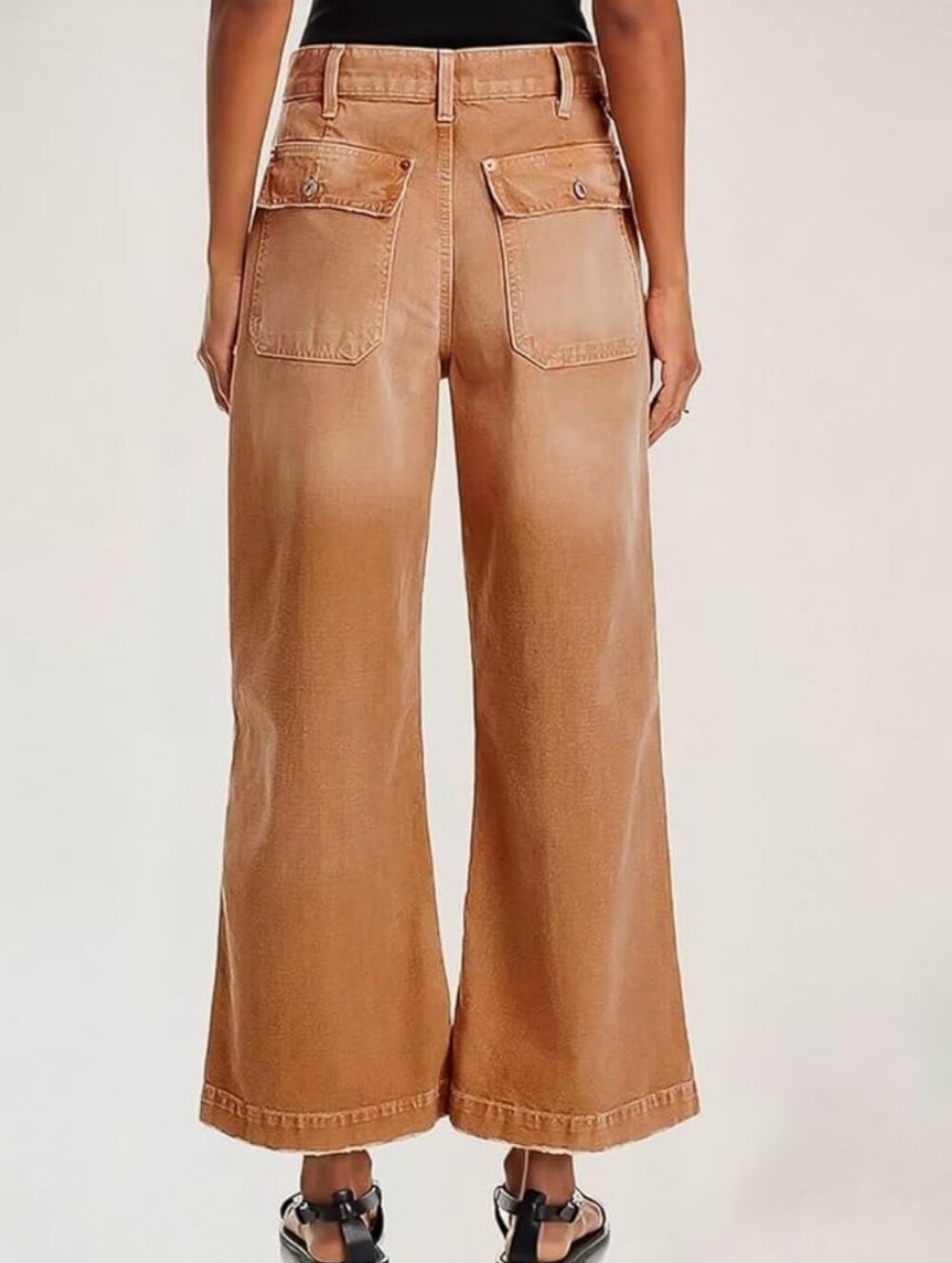 Flamingals Midwaist Wide Leg Cropped Pants Raw Hem NWT Women's Large - Picture 3 of 10